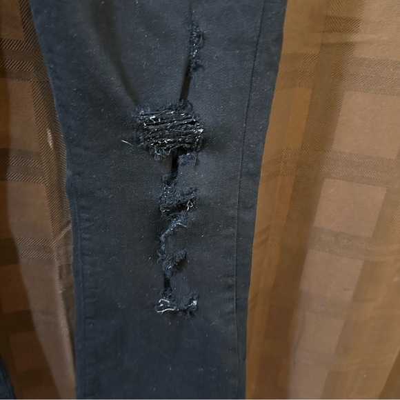 7 For All Mankind High Waist Flare Cropped Distressed Jeans in Pitch Black - Picture 4 of 6